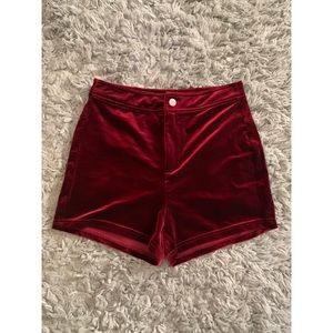 Red velvet high waist shorts